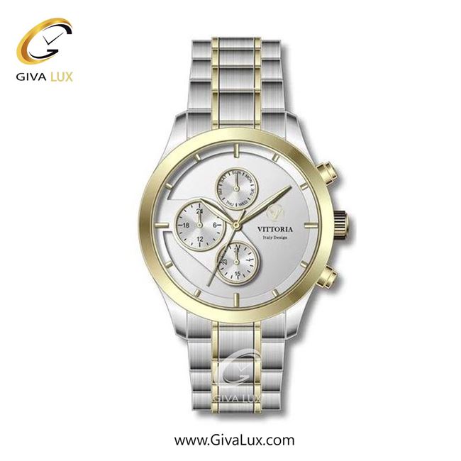 ساعت مچی اورجینال مردانه ویتوریا | Vittoria سه موتوره فول تایم نقره ای-طلایی | نقره ای-طلایی| نقره ای| کد رفرنس VT3272