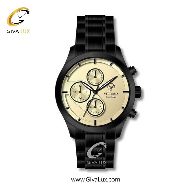 ساعت مچی اورجینال مردانه ویتوریا | Vittoria سه موتوره فول تایم مشکی | مشکی| کرم| کد رفرنس VT3272