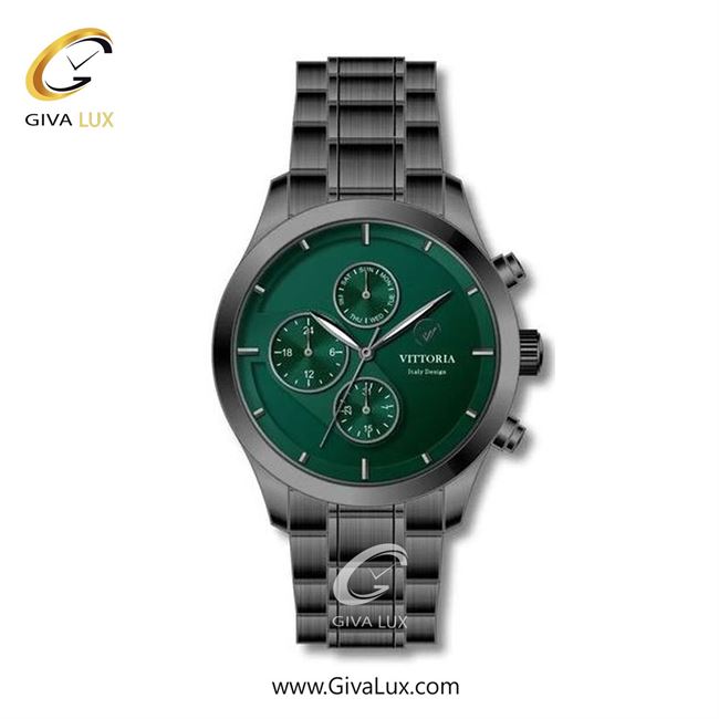 ساعت مچی اورجینال مردانه ویتوریا | Vittoria سه موتوره فول تایم تیتانیوم | تیتانیوم(زغالی)| سبز یشمی تیره| کد رفرنس VT3272