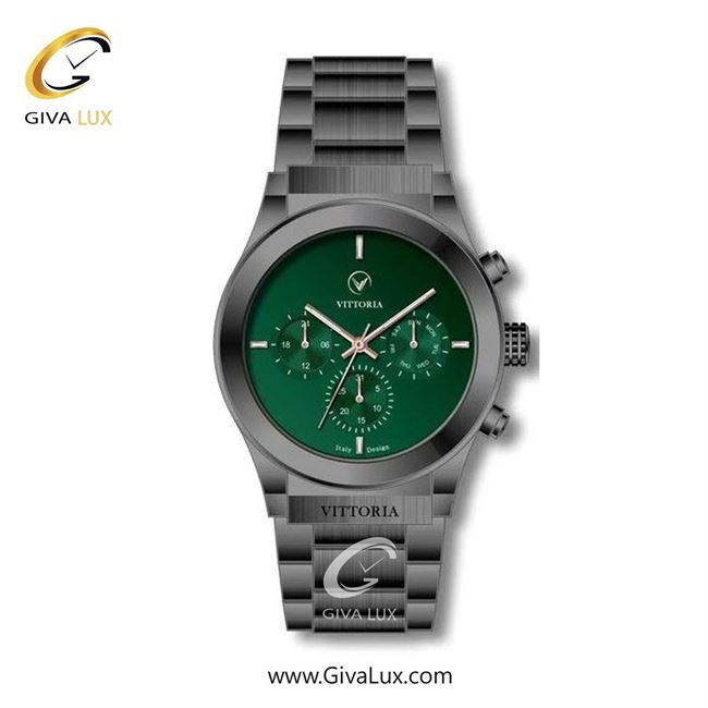 ساعت مچی اورجینال مردانه ویتوریا | Vittoria سه موتوره فول تایم تیتانیوم | تیتانیوم(زغالی)| سبز یشمی تیره| کد رفرنس VT3273