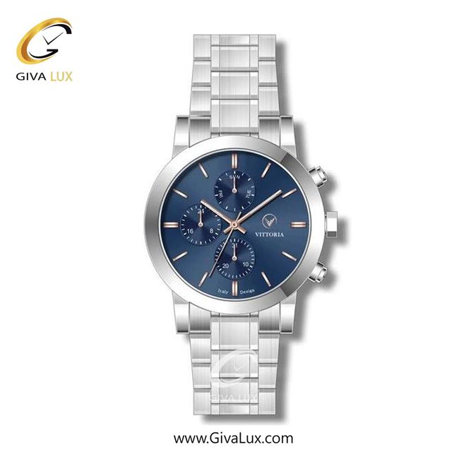 ساعت مچی اورجینال زنانه ویتوریا | Vittoria سه موتوره فول تایم نقره ای | نقره ای| سرمه ای| کد رفرنس VT3274
