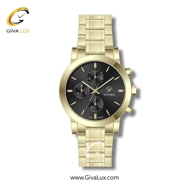 ساعت مچی اورجینال زنانه ویتوریا | Vittoria سه موتوره فول تایم طلایی | طلایی| مشکی| کد رفرنس VT3274