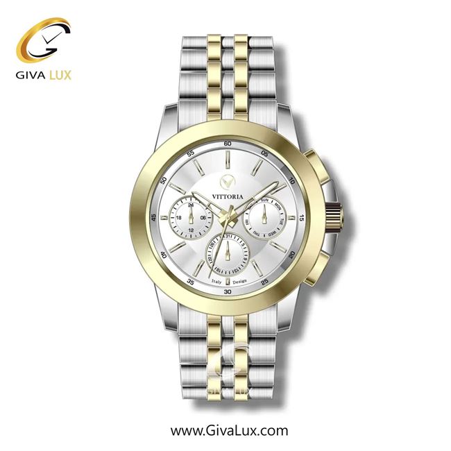 ساعت مچی اورجینال مردانه ویتوریا | Vittoria سه موتوره فول تایم نقره ای-طلایی | نقره ای-طلایی| نقره ای| کد رفرنس VT3275