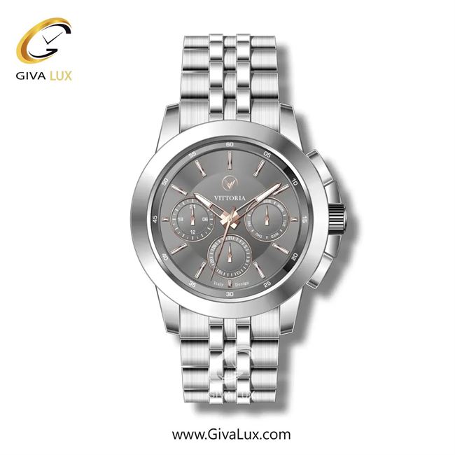 ساعت مچی اورجینال مردانه ویتوریا | Vittoria سه موتوره فول تایم نقره ای | نقره ای| طوسی| کد رفرنس VT3275