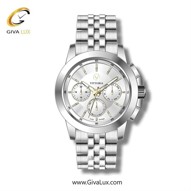 ساعت مچی اورجینال مردانه ویتوریا | Vittoria سه موتوره فول تایم نقره ای | نقره ای| نقره ای| کد رفرنس VT3275