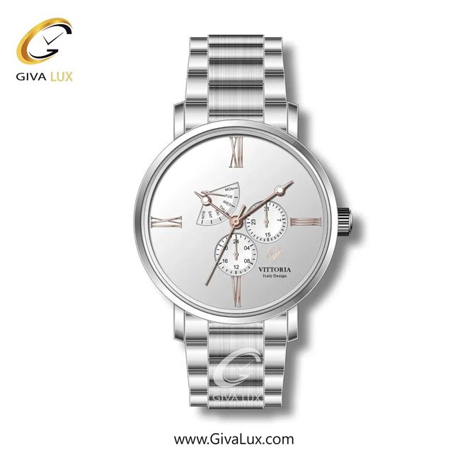 ساعت مچی اورجینال مردانه ویتوریا | Vittoria سه موتوره فول تایم نقره ای | نقره ای| نقره ای| کد رفرنس VT3276