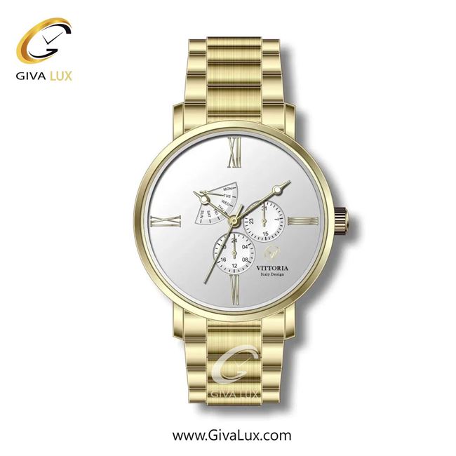 ساعت مچی اورجینال مردانه ویتوریا | Vittoria سه موتوره فول تایم طلایی | طلایی| نقره ای| کد رفرنس VT3276