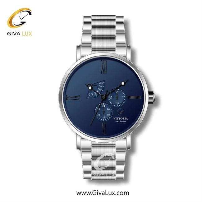 ساعت مچی اورجینال مردانه ویتوریا | Vittoria سه موتوره فول تایم نقره ای | نقره ای| سرمه ای| کد رفرنس VT3276