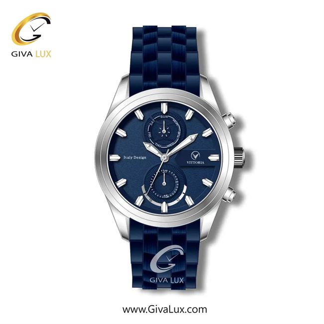 ساعت مچی اورجینال مردانه ویتوریا | Vittoria سه موتوره فول تایم نقره ای | سرمه ای| سرمه ای| کد رفرنس VT3277