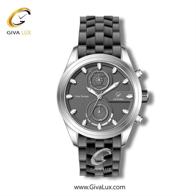 ساعت مچی اورجینال مردانه ویتوریا | Vittoria سه موتوره فول تایم نقره ای | تیتانیوم(زغالی)| دودی|تیتانیوم| کد رفرنس VT3277