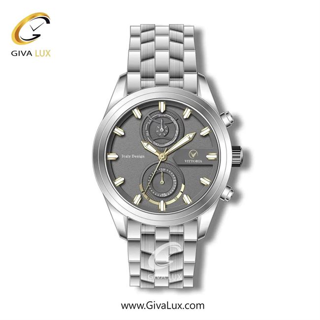 ساعت مچی اورجینال مردانه ویتوریا | Vittoria سه موتوره فول تایم نقره ای | نقره ای| طوسی| کد رفرنس VT3277