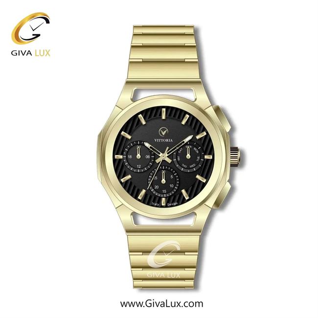 ساعت مچی اورجینال مردانه ویتوریا | Vittoria سه موتوره فول تایم طلایی | طلایی| مشکی| کد رفرنس VT3278