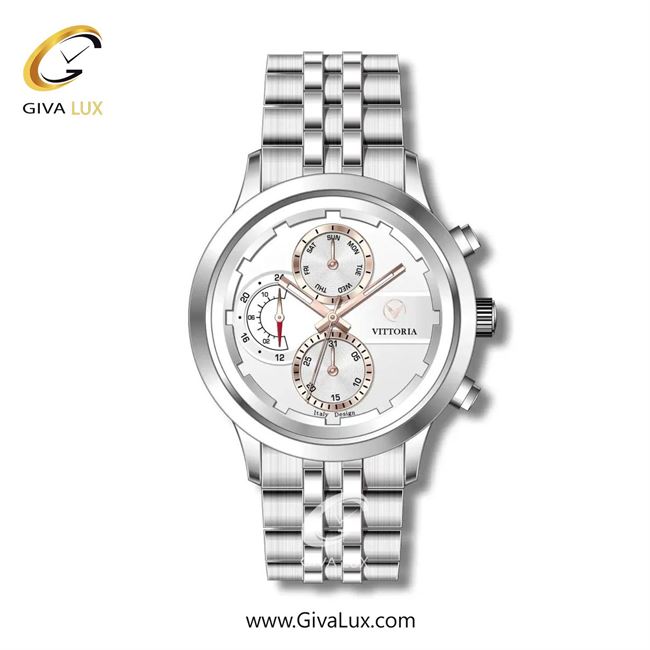 ساعت مچی اورجینال مردانه ویتوریا | Vittoria سه موتوره فول تایم نقره ای | نقره ای| نقره ای| کد رفرنس VT3279