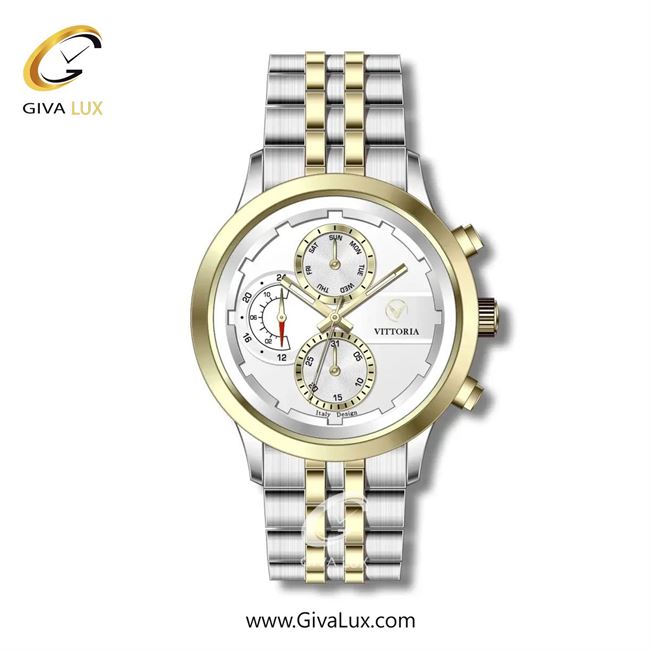 ساعت مچی اورجینال مردانه ویتوریا | Vittoria سه موتوره فول تایم طلایی | طلایی-نقره ای| نقره ای| کد رفرنس VT3279