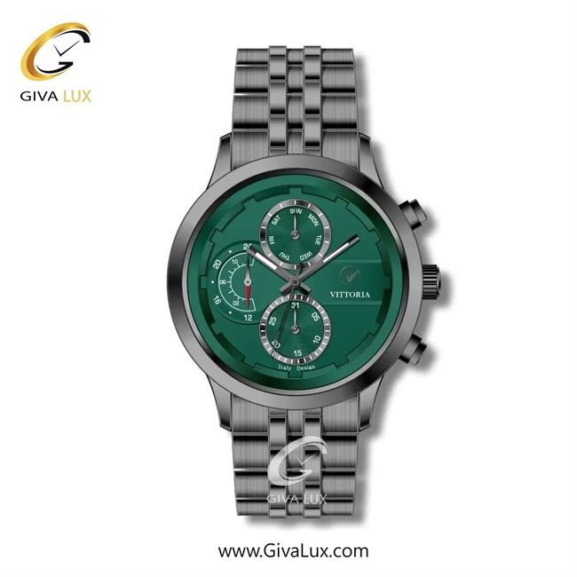ساعت مچی اورجینال مردانه ویتوریا | Vittoria سه موتوره فول تایم تیتانیوم | تیتانیوم(زغالی)| سبز یشمی تیره| کد رفرنس VT3279