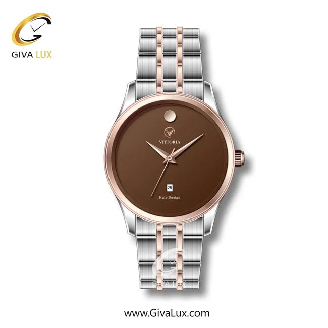 ساعت مچی اورجینال زنانه ویتوریا | Vittoria رزگلد | نقره ای-رزگلد| قهوه ای| کد رفرنس VT3283