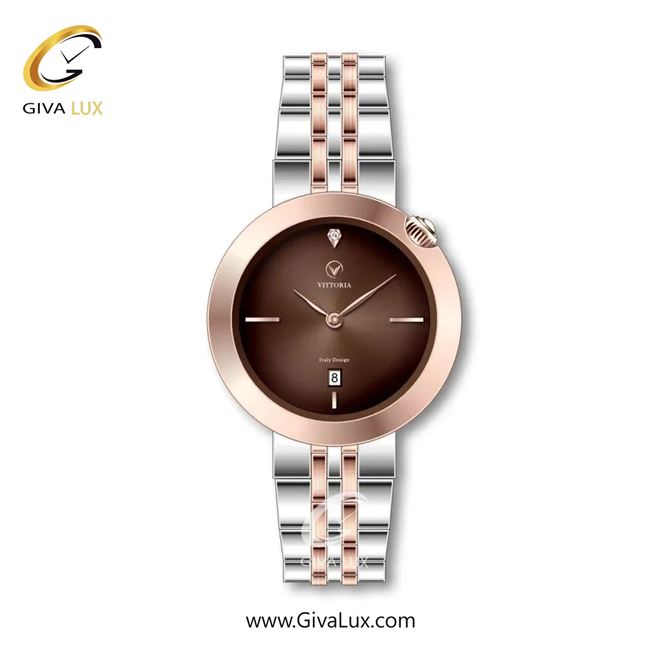 ساعت مچی اورجینال زنانه ویتوریا | Vittoria رزگلد | رزگلد-نقره ای| قهوه ای| کد رفرنس VT3288