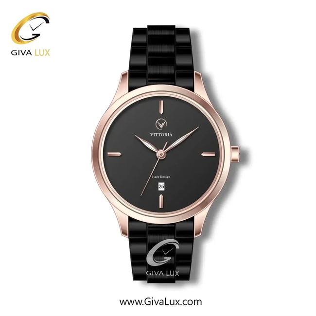 ساعت مچی اورجینال زنانه ویتوریا | Vittoria رزگلد | مشکی| مشکی| کد رفرنس VT3291