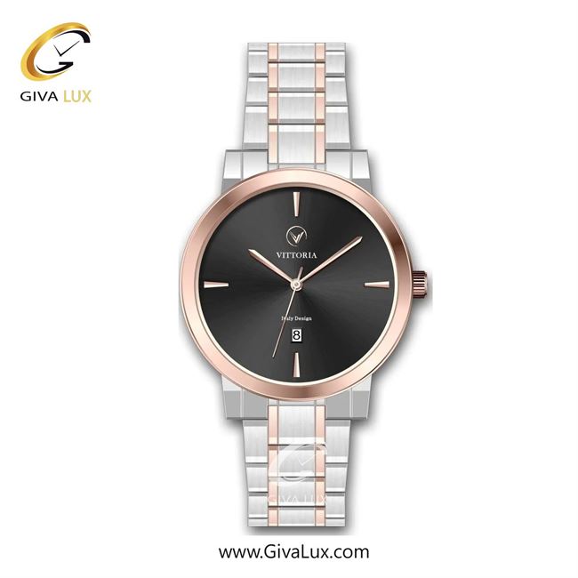 ساعت مچی اورجینال مردانه ویتوریا | Vittoria رزگلد | نقره ای-رزگلد| مشکی| کد رفرنس VT3297G