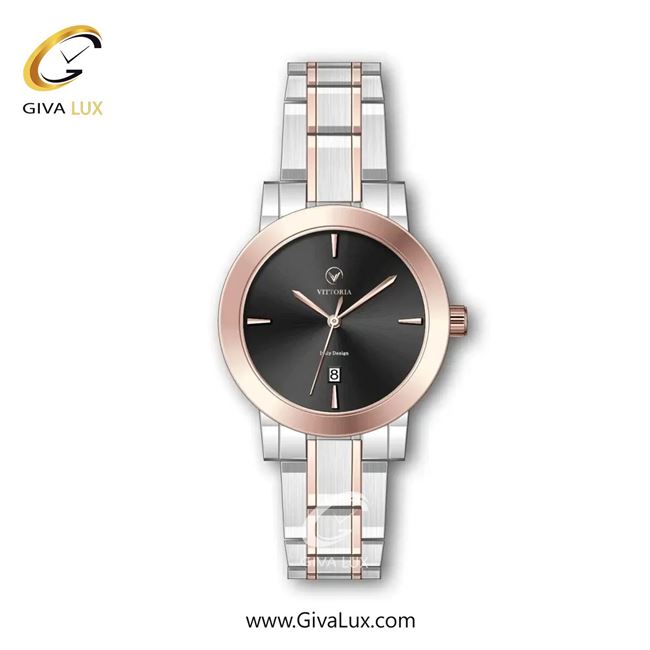 ساعت مچی اورجینال زنانه ویتوریا | Vittoria رزگلد | رزگلد-نقره ای| مشکی| کد رفرنس VT3297L