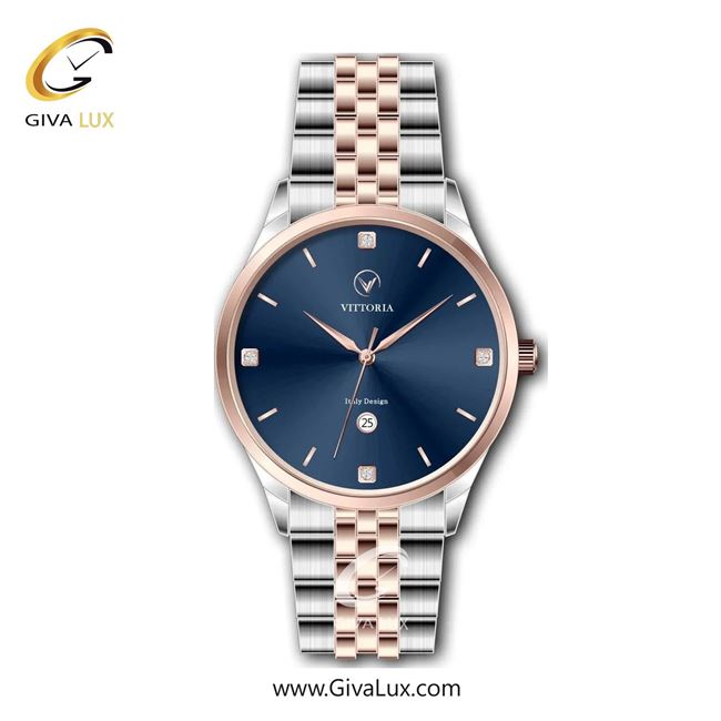 ساعت مچی اورجینال مردانه ویتوریا | Vittoria نقره ای-رزگلد | نقره ای-رزگلد| سرمه ای| کد رفرنس VT3298G