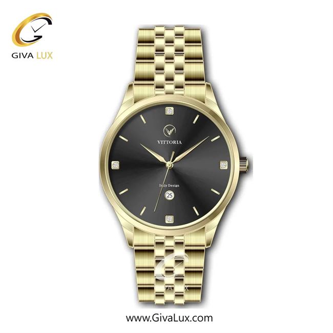 ساعت مچی اورجینال مردانه ویتوریا | Vittoria طلایی | طلایی| مشکی| کد رفرنس VT3298G