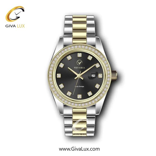 ساعت مچی اورجینال زنانه ویتوریا | Vittoria نقره ای-طلایی | طلایی-نقره ای| مشکی| کد رفرنس VT3301