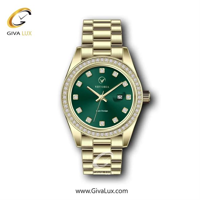 ساعت مچی اورجینال زنانه ویتوریا | Vittoria طلایی | طلایی| سبز یشمی تیره| کد رفرنس VT3301