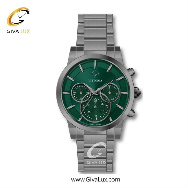 ساعت مچی اورجینال مردانه ویتوریا | Vittoria سه موتوره فول تایم تیتانیوم | تیتانیوم(زغالی)| سبز یشمی تیره| کد رفرنس VT3306
