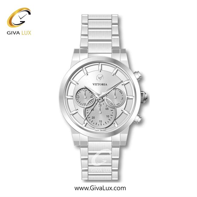 ساعت مچی اورجینال مردانه ویتوریا | Vittoria سه موتوره فول تایم نقره ای | نقره ای| نقره ای| کد رفرنس VT3306