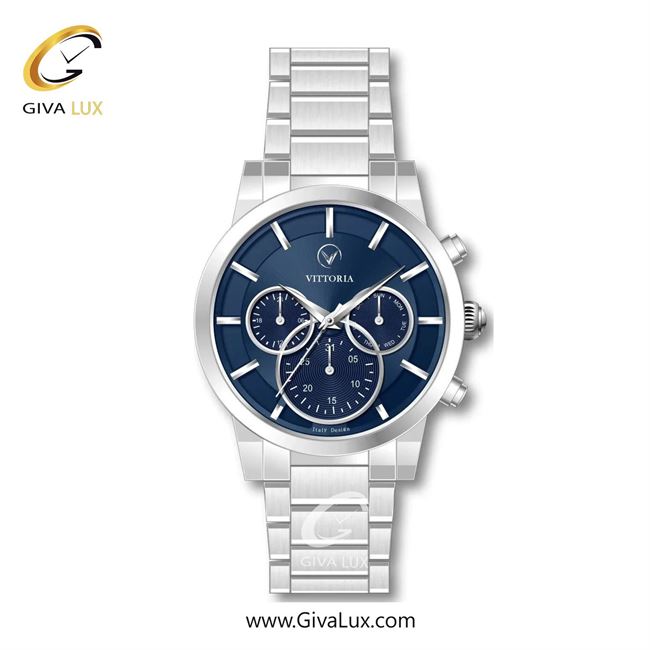 ساعت مچی اورجینال مردانه ویتوریا | Vittoria سه موتوره فول تایم نقره ای | نقره ای| سرمه ای| کد رفرنس VT3306