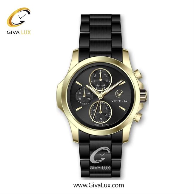ساعت مچی اورجینال مردانه ویتوریا | Vittoria سه موتوره فول تایم طلایی | مشکی| مشکی| کد رفرنس VT3307