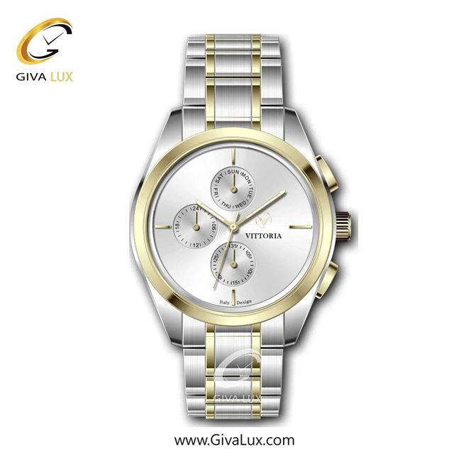 ساعت مچی اورجینال مردانه ویتوریا | Vittoria سه موتوره فول تایم نقره ای-طلایی | طلایی-نقره ای| نقره ای| کد رفرنس VT3309