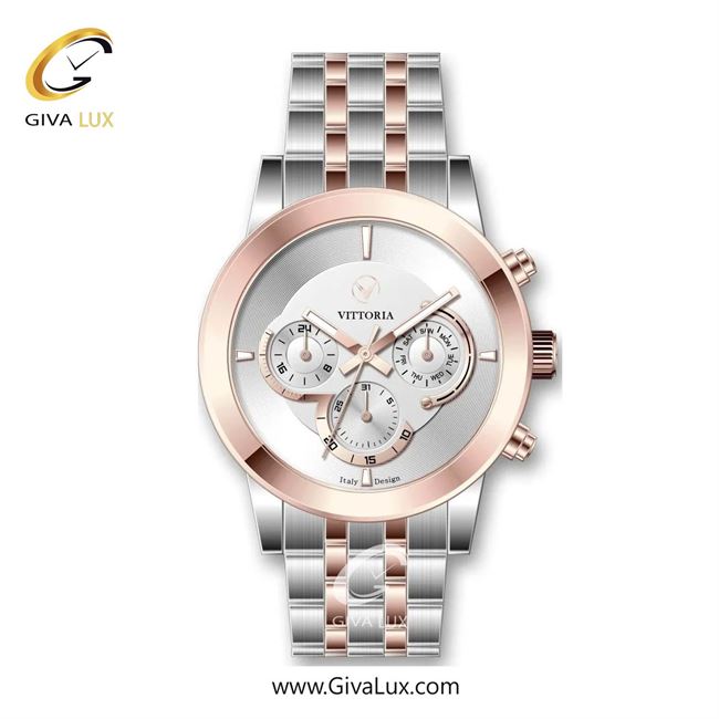 ساعت مچی اورجینال مردانه ویتوریا | Vittoria سه موتوره فول تایم رزگلد-نقره ای | نقره ای-رزگلد| نقره ای| کد رفرنس VT3310