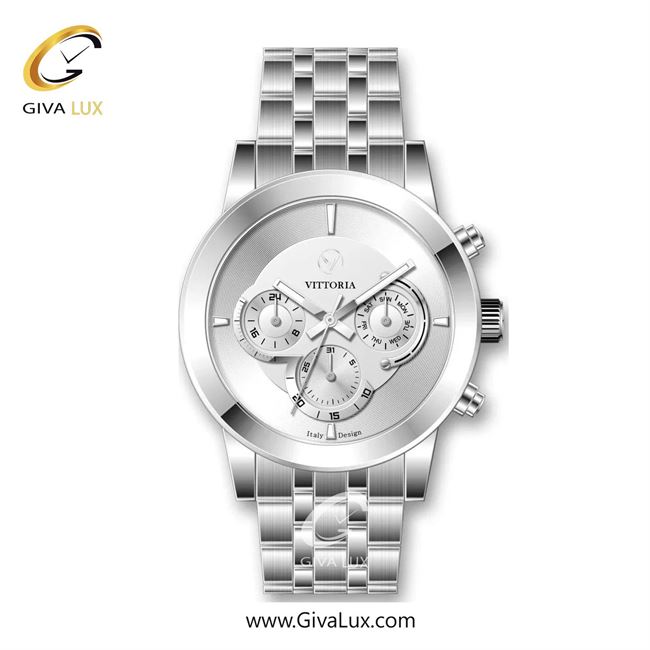 ساعت مچی اورجینال مردانه ویتوریا | Vittoria سه موتوره فول تایم نقره ای | نقره ای| نقره ای| کد رفرنس VT3310