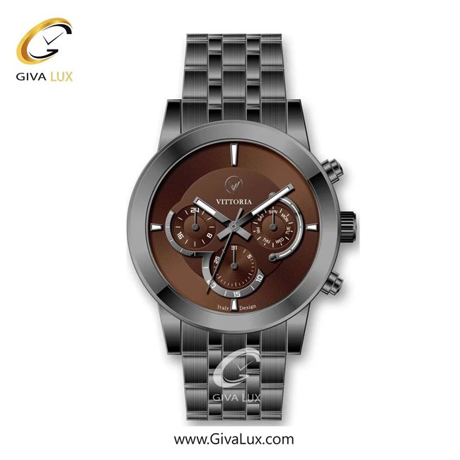 ساعت مچی اورجینال مردانه ویتوریا | Vittoria سه موتوره فول تایم تیتانیوم | تیتانیوم(زغالی)| کافی| کد رفرنس VT3310