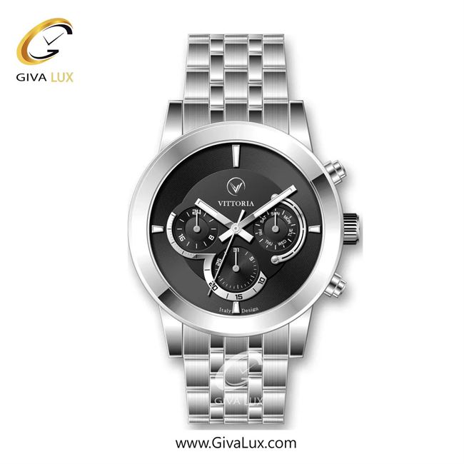 ساعت مچی اورجینال مردانه ویتوریا | Vittoria سه موتوره فول تایم نقره ای | نقره ای| مشکی| کد رفرنس VT3310