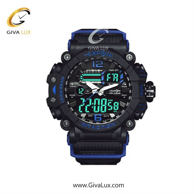 ساعت مچی اورجینال اکسپونی مردانه دو زمانه مشکی | مشکی | آبی | کد رفرنس 3310 BK/BU