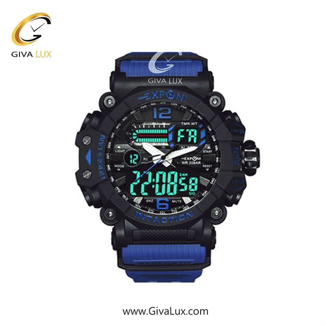 ساعت مچی اورجینال اکسپونی مردانه دو زمانه مشکی | مشکی-آبی | مشکی | کد رفرنس 3310 BU BAND