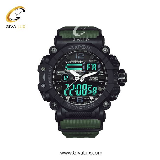 ساعت مچی اورجینال اکسپونی مردانه دو زمانه مشکی | سبز | مشکی | کد رفرنس 3310 GN BAND