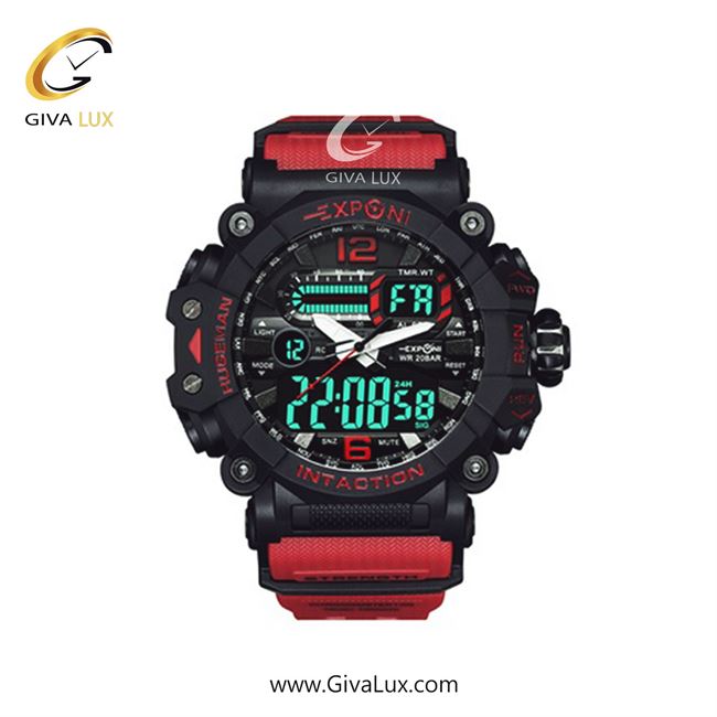 ساعت مچی اورجینال اکسپونی مردانه دو زمانه مشکی | قرمز | مشکی | کد رفرنس 3310 RD BAND