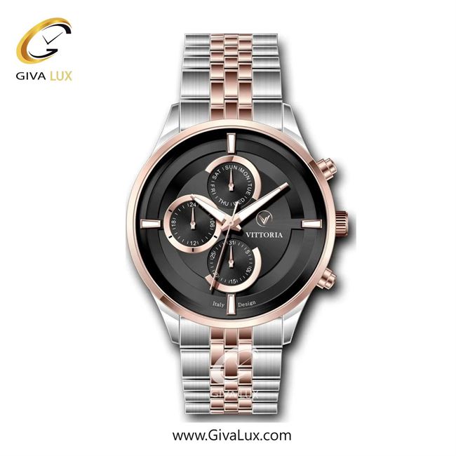 ساعت مچی اورجینال مردانه ویتوریا | Vittoria سه موتوره فول تایم نقره ای-رزگلد | نقره ای-رزگلد| مشکی| کد رفرنس VT3311