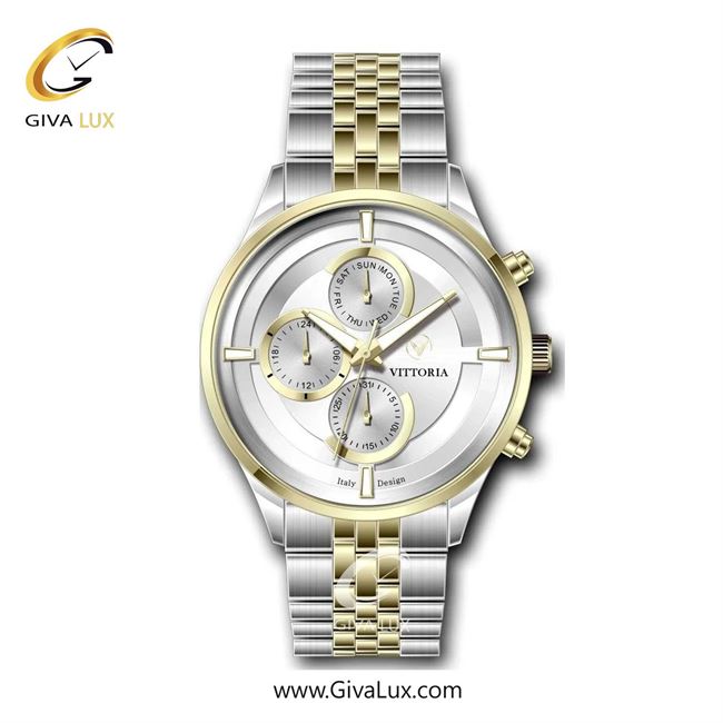 ساعت مچی اورجینال مردانه ویتوریا | Vittoria سه موتوره فول تایم نقره ای-طلایی | طلایی-نقره ای| نقره ای| کد رفرنس VT3311