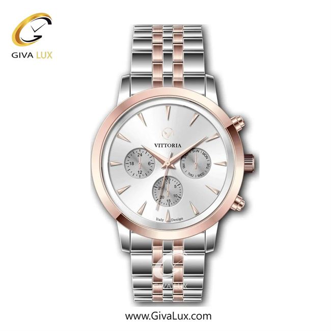 ساعت مچی اورجینال مردانه ویتوریا | Vittoria سه موتوره فول تایم رزگلد | رزگلد-نقره ای| نقره ای| کد رفرنس VT3312