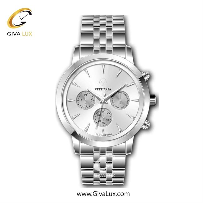 ساعت مچی اورجینال مردانه ویتوریا | Vittoria سه موتوره فول تایم نقره ای | نقره ای| نقره ای| کد رفرنس VT3312