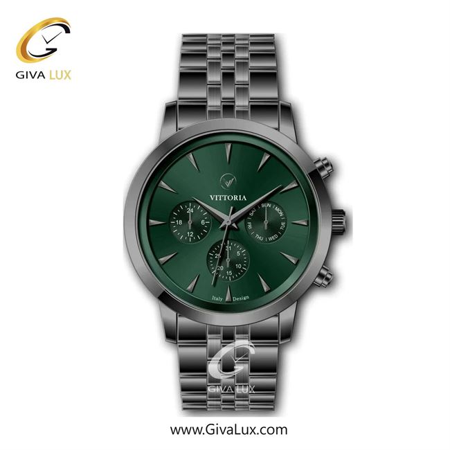 ساعت مچی اورجینال مردانه ویتوریا | Vittoria سه موتوره فول تایم تیتانیوم | تیتانیوم(زغالی)| سبز یشمی تیره| کد رفرنس VT3312