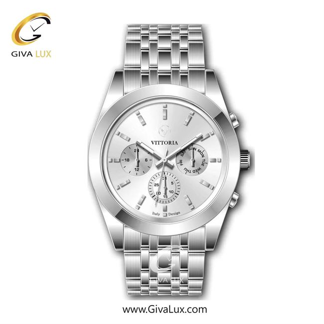 ساعت مچی اورجینال مردانه ویتوریا | Vittoria سه موتوره فول تایم نقره ای | نقره ای| نقره ای| کد رفرنس VT3313