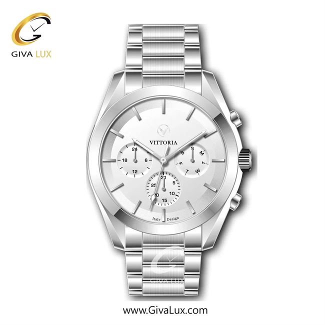 ساعت مچی اورجینال مردانه ویتوریا | Vittoria سه موتوره فول تایم نقره ای | نقره ای| نقره ای| کد رفرنس VT3314