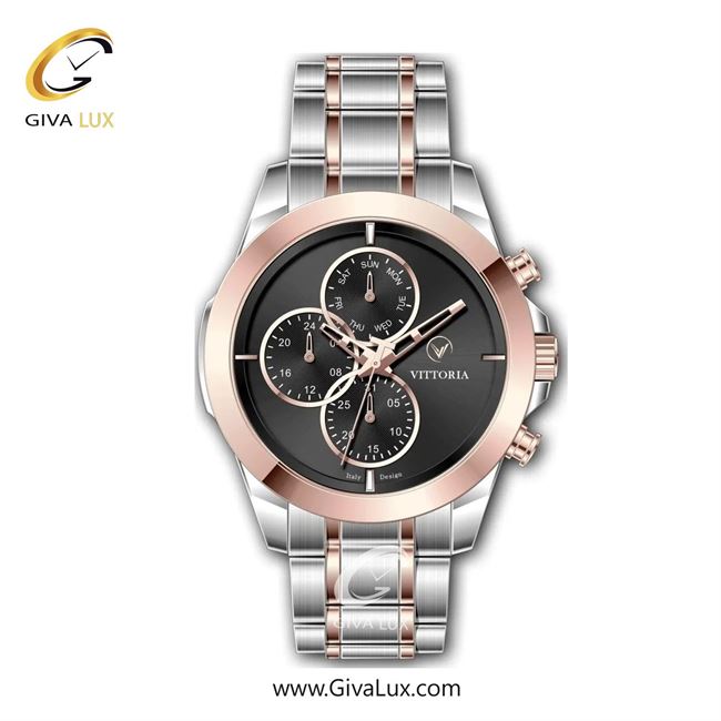 ساعت مچی اورجینال مردانه ویتوریا | Vittoria سه موتوره فول تایم نقره ای-رزگلد | رزگلد-نقره ای| مشکی| کد رفرنس VT3315