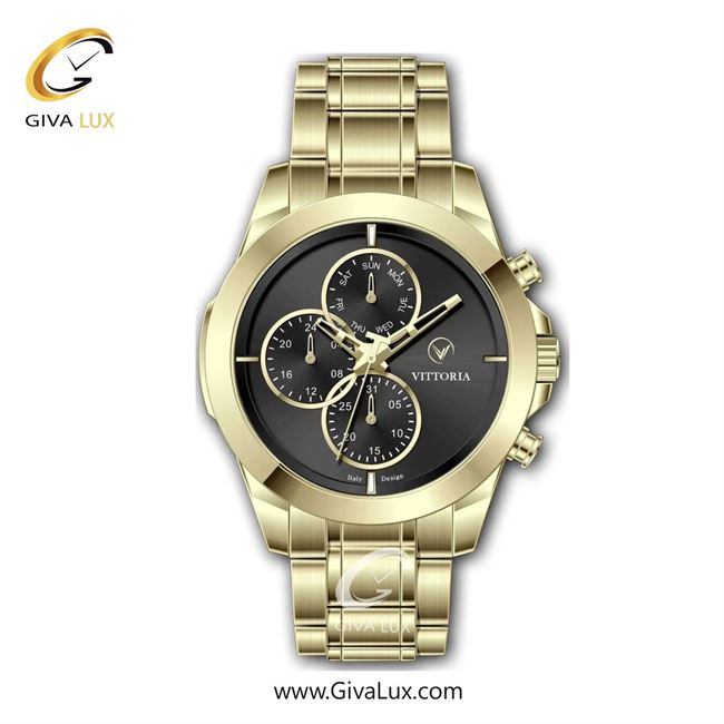 ساعت مچی اورجینال مردانه ویتوریا | Vittoria سه موتوره فول تایم طلایی | طلایی| مشکی| کد رفرنس VT3315